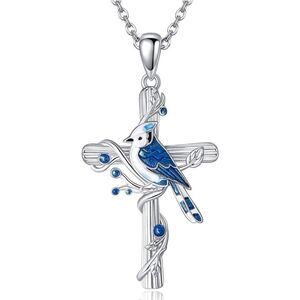 925 Fine Jewelry Angel Blue Bird Cross Necklace